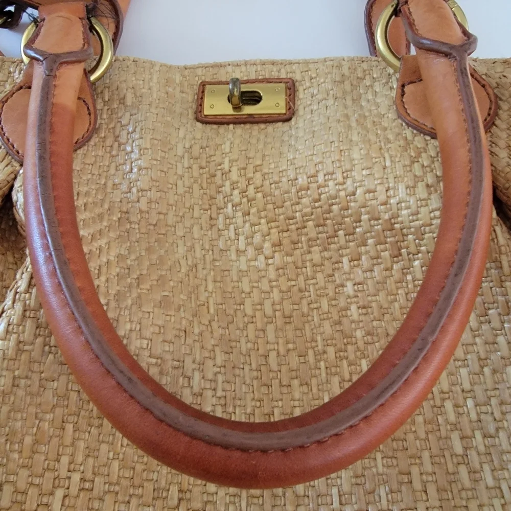 J. Crew Brompton Straw Tan Brown Leather Hobo Bag Y2K 2010